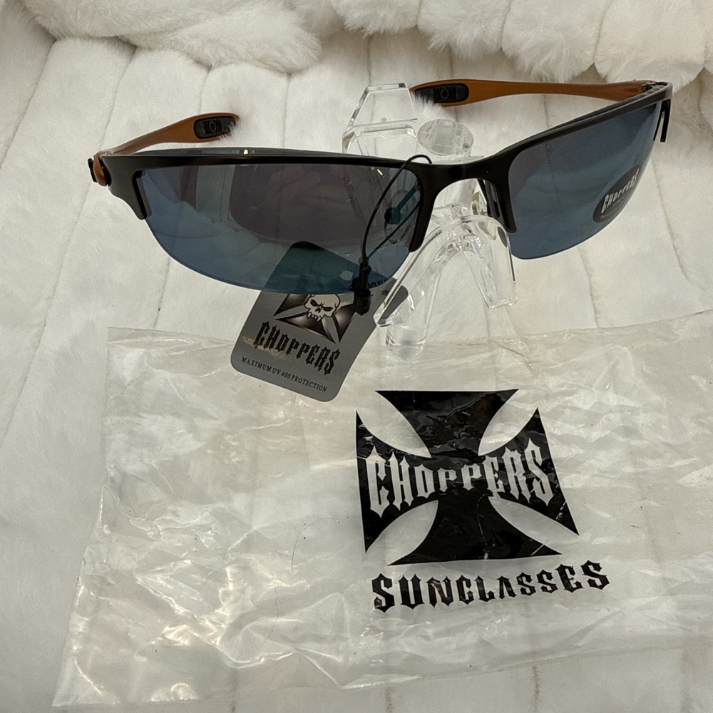 Choppers Sunglasses Men's Wrap Around Biker Fashion Shades UV400 Black/Orange